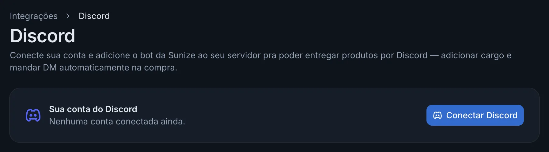 Página de integração com o Discord