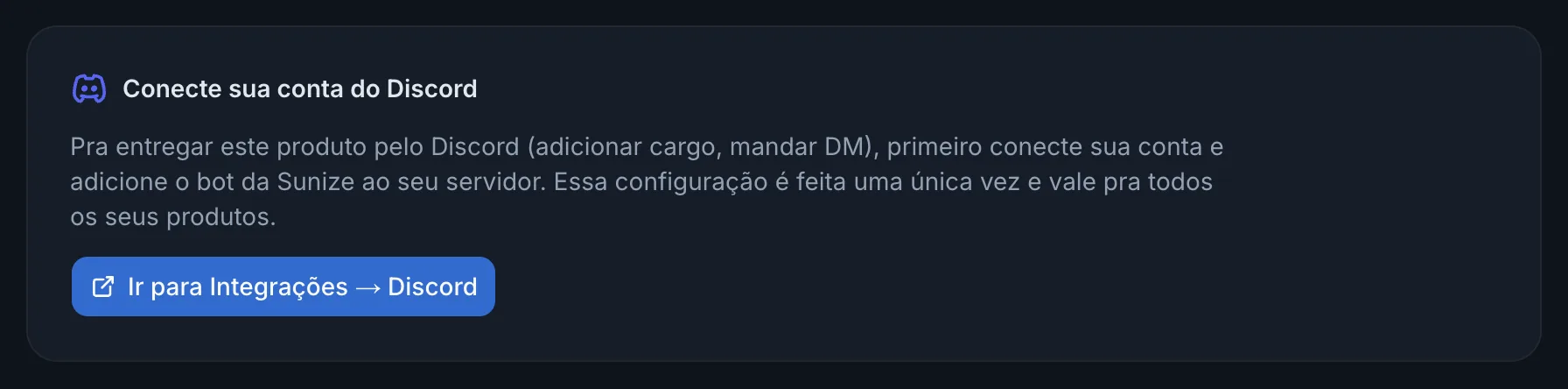 Aba Discord do produto pedindo para conectar a conta