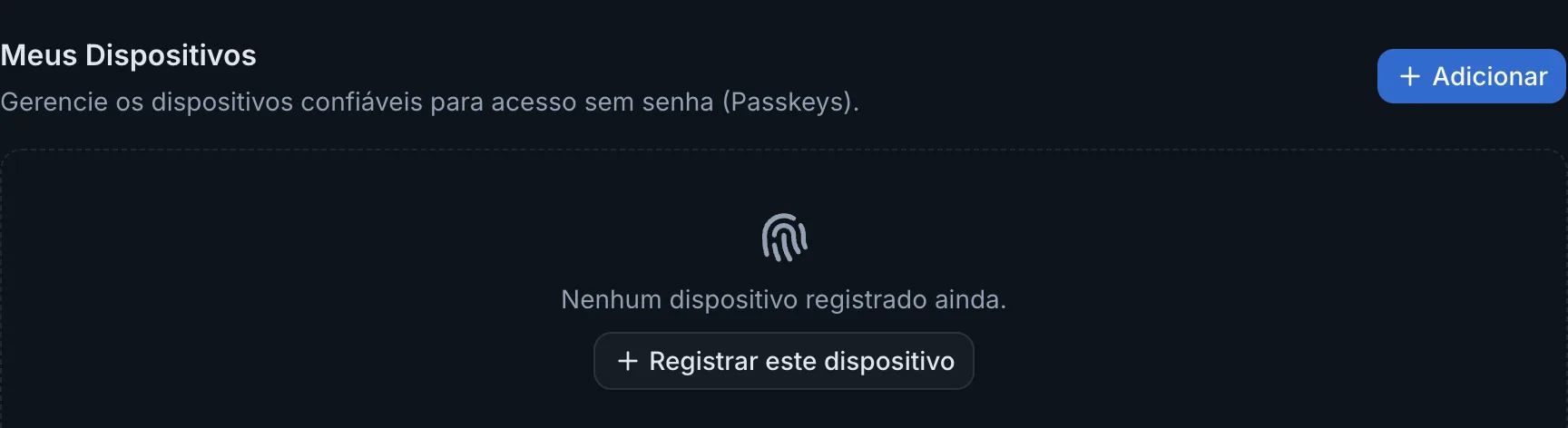 Seção Meus Dispositivos sem dispositivos cadastrados